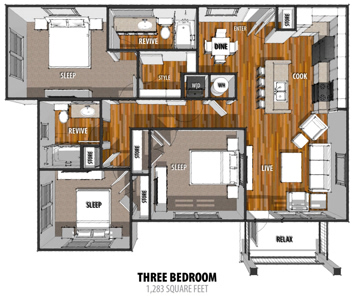 C - Three Bedroom / Two Bath - 1,282 Sq.Ft.*